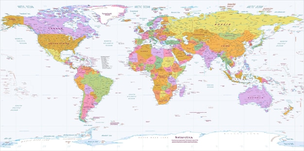 Vetor mapa político do mundo projeção equirretangular