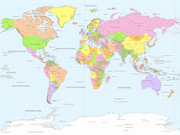 Mapa político do mundo Projeção estereográfica de Gall