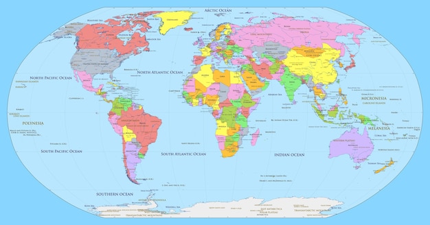 Vetor mapa político do mundo projeção robinson