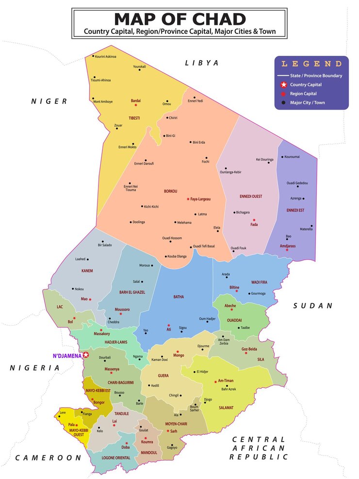 Vetor mapa político do país com a capital da província ou capital do estado, principais cidades e cidades