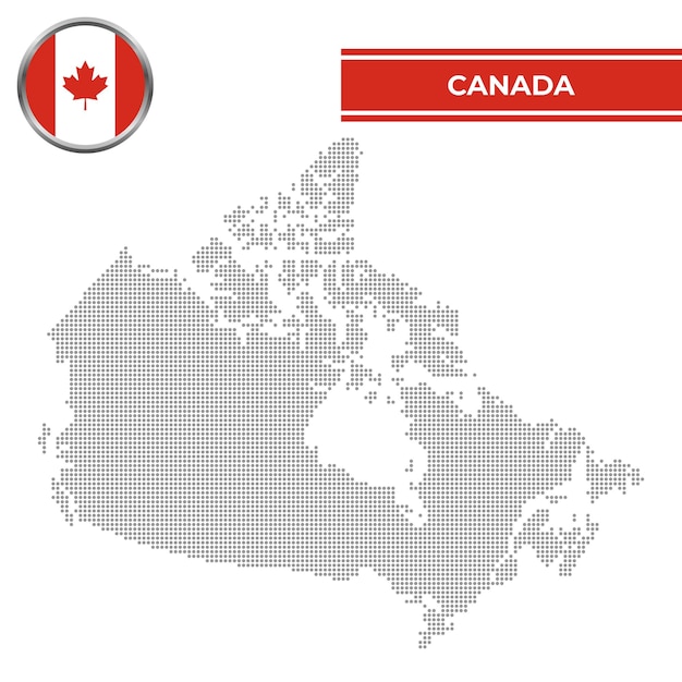 Mapa pontilhado do Canadá com bandeira circular