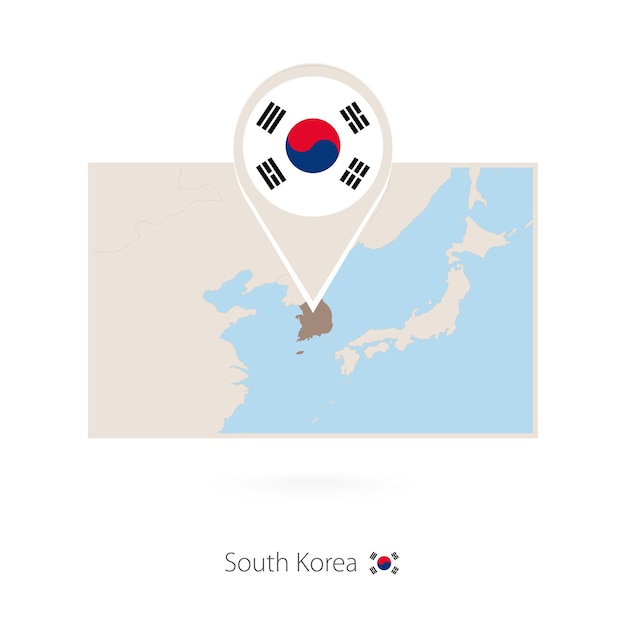 Vetor mapa retangular da coreia do sul com ícone de pin da coreia del sul