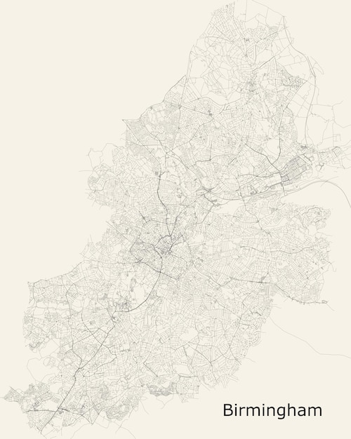 Mapa rodoviário vetorial da cidade de birmingham, reino unido