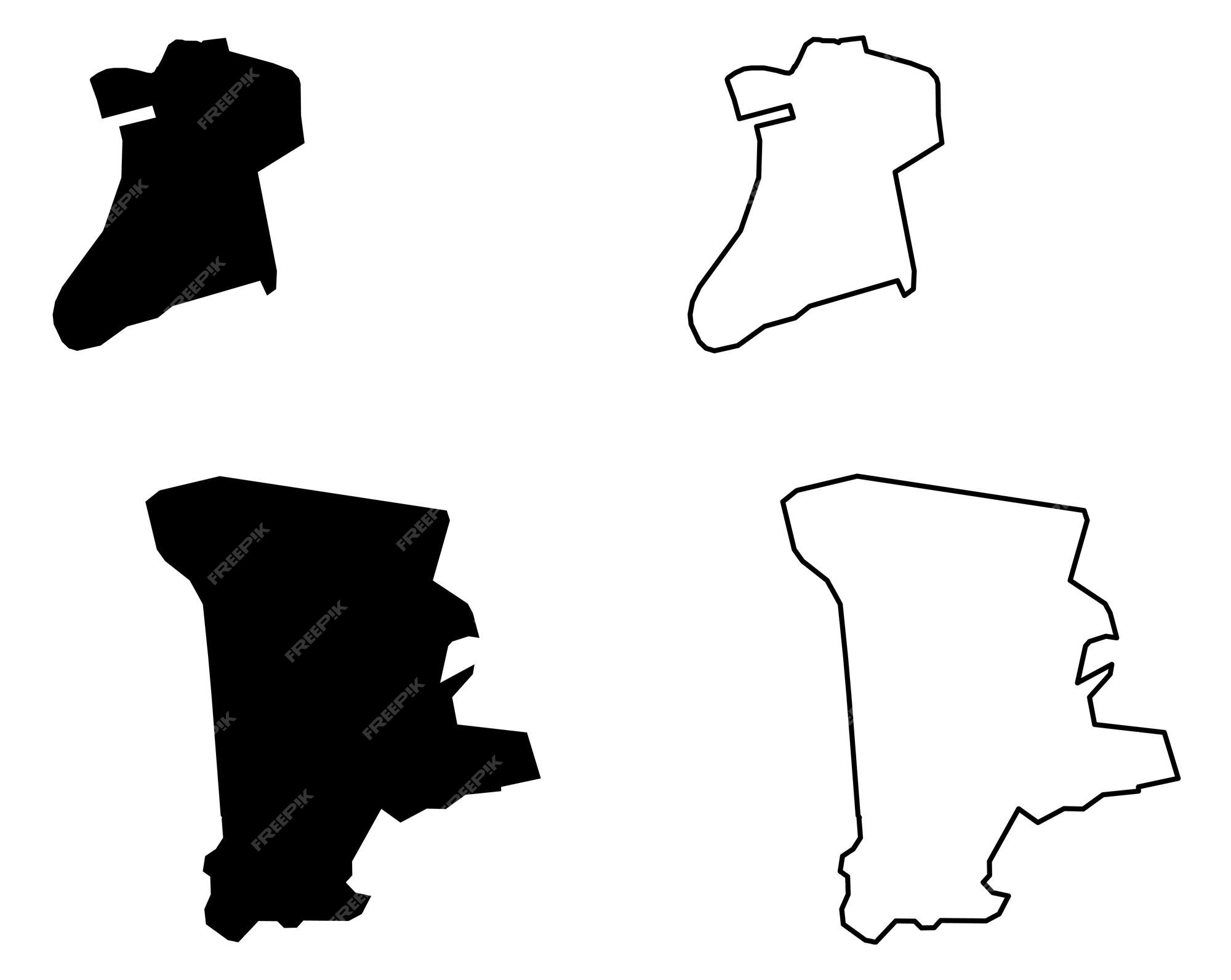 Mapa simples (apenas cantos afiados) do desenho vetorial de portugal.  projeção de mercator. versão preenchida e delineada.