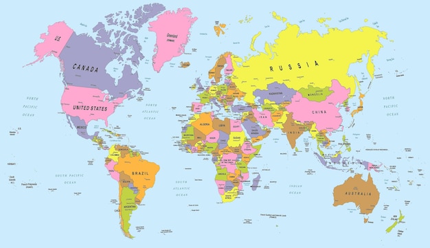 Vetor mapa simples político do mundo