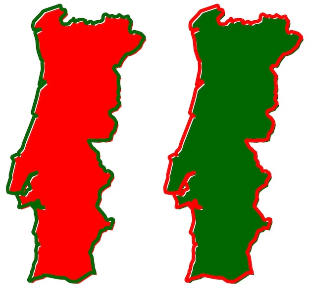 Vetor mapa simplificado do contorno de portugal. preenchimento e traço são cores nacionais.