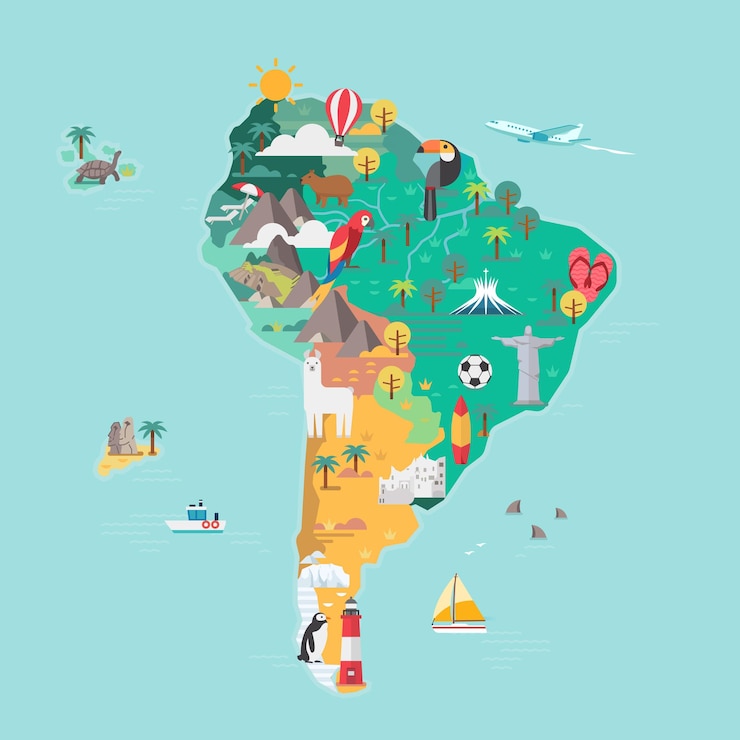 Mapa turístico da América do Sul