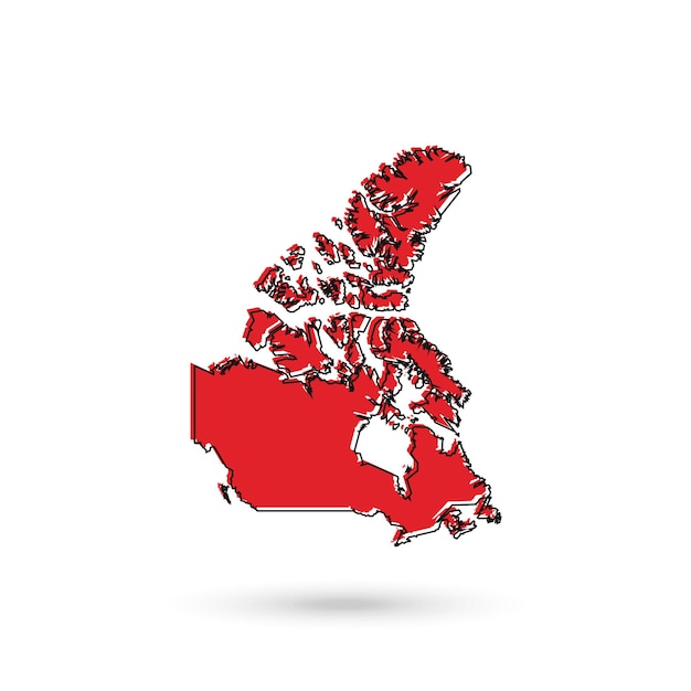 Mapa vermelho do canadá em fundo branco