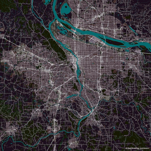 Vetor mapa vetorial da cidade de portland, oregon, eua