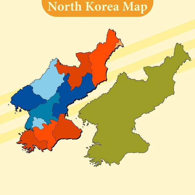 Mapa vetorial da Coreia do Norte com linhas de regiões e cidades e todas as regiões completas