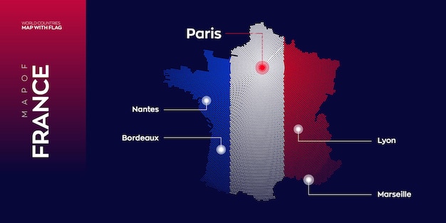 Mapa vetorial da França com capitais e grandes cidades