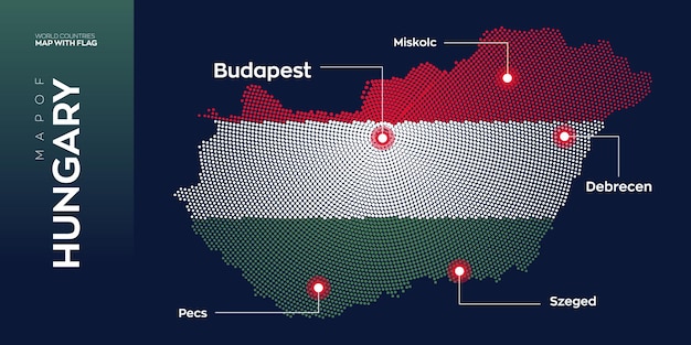 Mapa vetorial da Hungria com capitais e grandes cidades