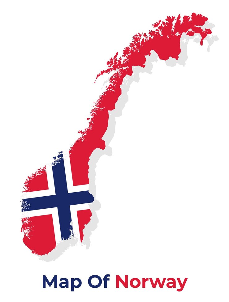 Vetor mapa vetorial da noruega com bandeira nacional.
