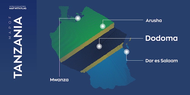 Mapa vetorial da tanzânia com capitais e principais cidades