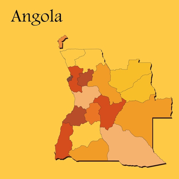 Mapa vetorial de angola com linhas de regiões e cidades e todas as regiões completas