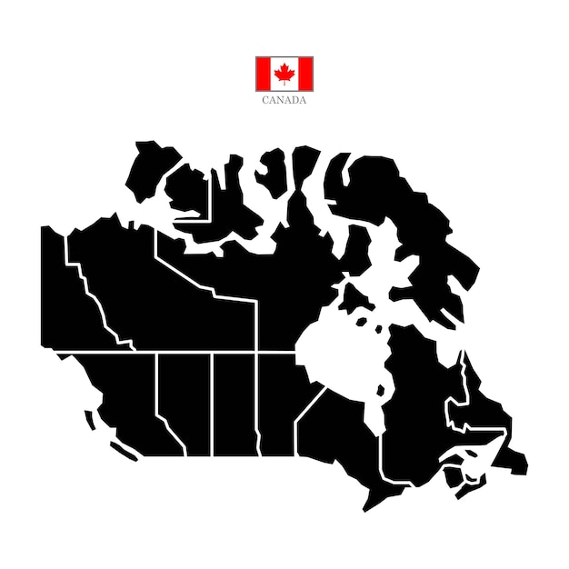 Mapa vetorial de contorno do canadá com a bandeira blackwhite do estado em cores mapa de fundo eps 10