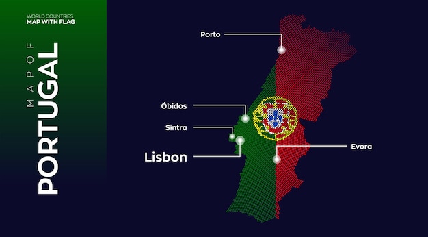 Mapa vetorial de portugal com capitais e grandes cidades