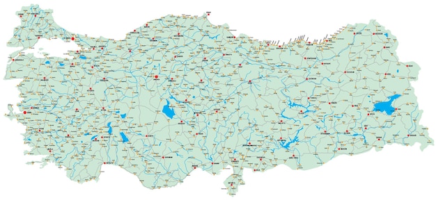 Mapa vetorial detalhado da Turquia com as principais cidades