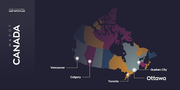 Mapa vetorial do Canadá com capitais e principais cidades