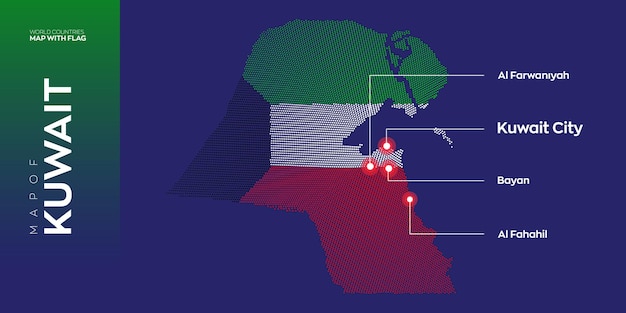 Mapa vetorial do kuwait com capitais e principais cidades