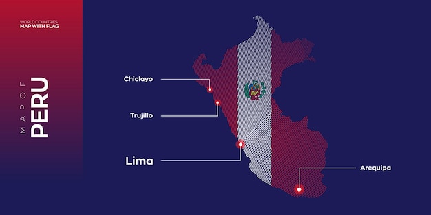 Mapa vetorial do Peru com capitais e principais cidades