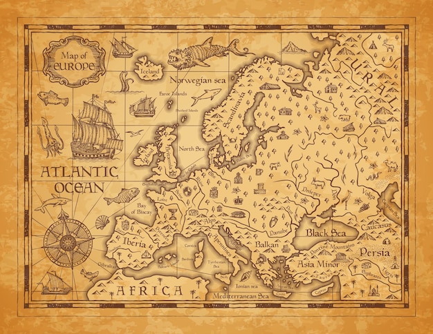 Vetor mapa vintage da europa vector pergaminho antigo