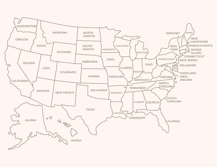 Vetor mapas de contorno dos estados unidos de design plano