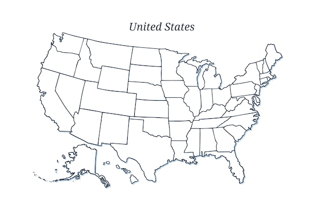 Mapas de contorno dos estados unidos de design plano