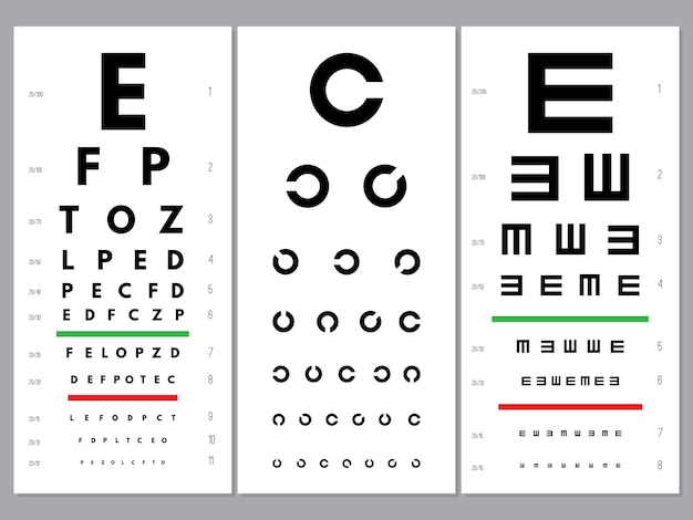 Mapas de olhos. alfabeto de teste de visão oftalmológica e letras letras do alfabeto óptico