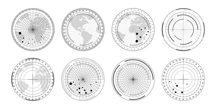 Vetor mapas realistas de radar de sonar militar