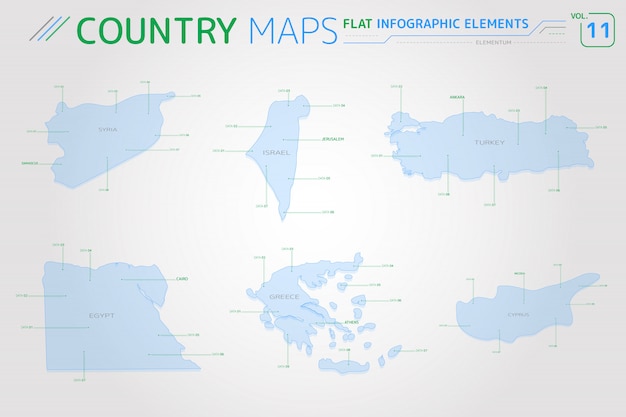 Mapas vetoriais de síria, israel, turquia, grécia, chipre e egito