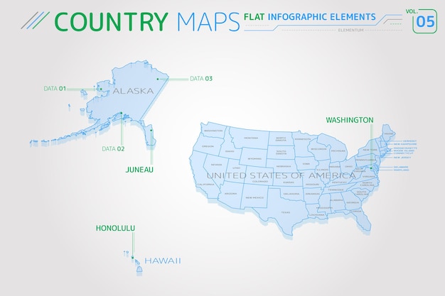 mapas vetoriais do alasca havaí dos estados unidos da américa