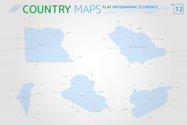 Mapas vetoriais do egito, síria, israel, iraque e arábia saudita