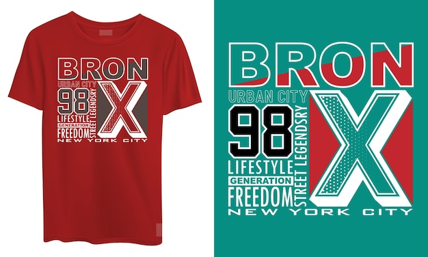 Maquete camiseta bronx ilustração vetorial design tipografia