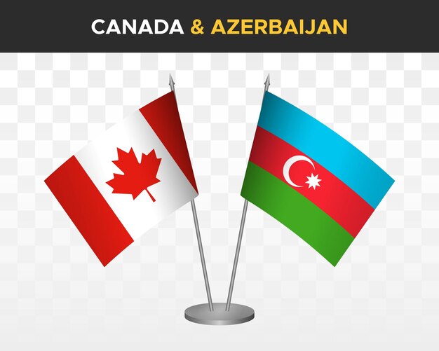 Maquete de bandeiras de mesa de canadá vs azerbaijão isolada em bandeiras de mesa de ilustração vetorial 3d branca