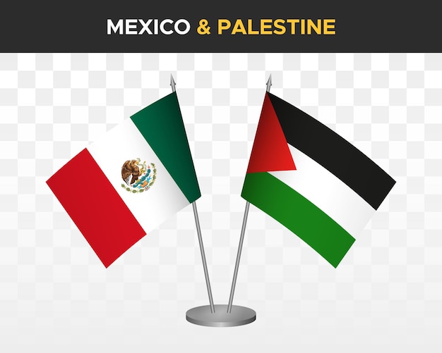 Maquete de bandeiras de mesa méxico vs palestina isolada ilustração vetorial 3d bandeira de mesa mexicana