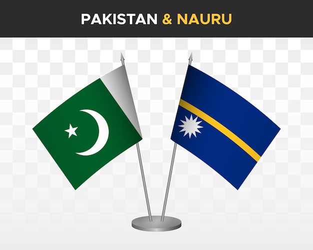 Maquete de bandeiras de mesa paquistão vs nauru isolado bandeiras de mesa de ilustração vetorial 3d