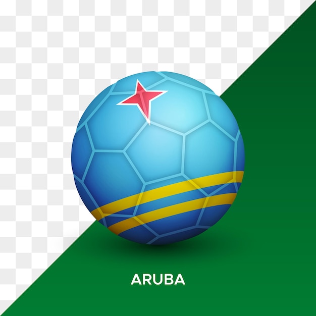 Maquete de bola de futebol de futebol realista com ilustração vetorial 3d de bandeira de aruba isolada