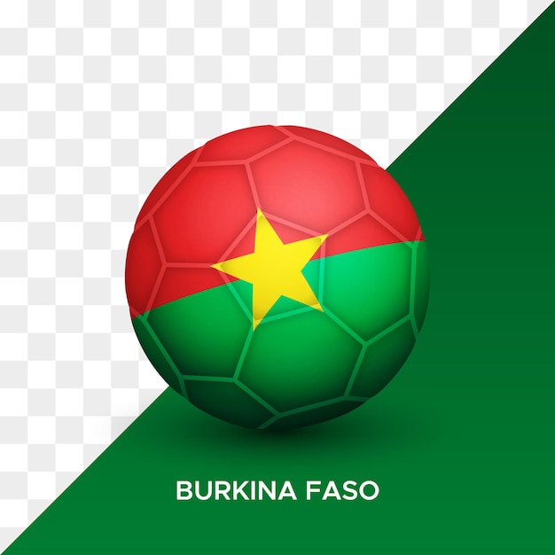 Maquete de bola de futebol de futebol realista com ilustração vetorial 3d de bandeira de burkina faso isolada