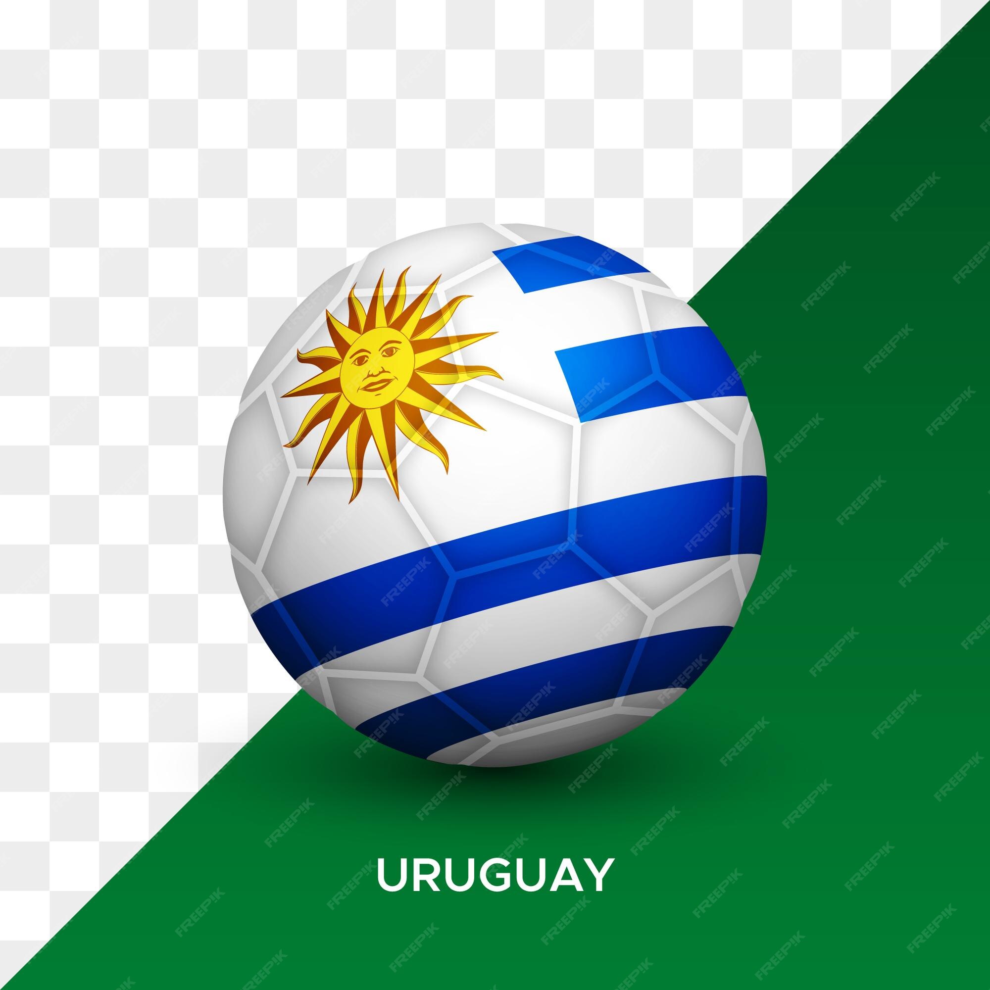 Escudo da bandeira nacional do uruguai com uma bola de futebol 3d