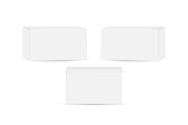 Maquete de caixas de pacote de papelão em branco branco isolado no fundo branco ilustração vetorial Eps 10