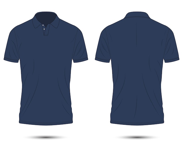 Vetor maquete de camisa pólo azul escuro vista frontal e traseira