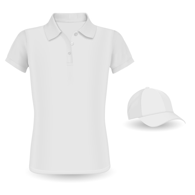 Vetor maquete de camisa polo. tshirt de vetor e boné de beisebol