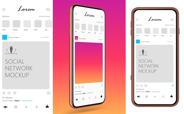 Maquete de celular de tela de rede social.