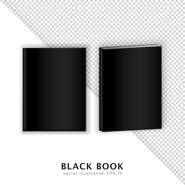 Maquete de dois livros pretos na frente e vista isométrica com espaço de cópia.