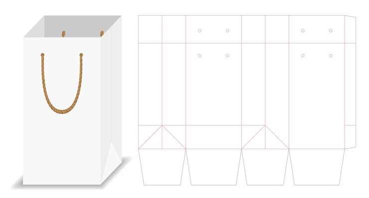 Vetor maquete de embalagem de saco de papel alto com dieline