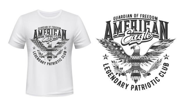 Vetor maquete de estampa de camiseta da bandeira da águia americana clube dos eua