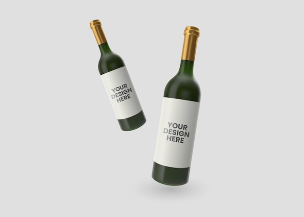 maquete de garrafa de vinho com ilustração de fundo branco