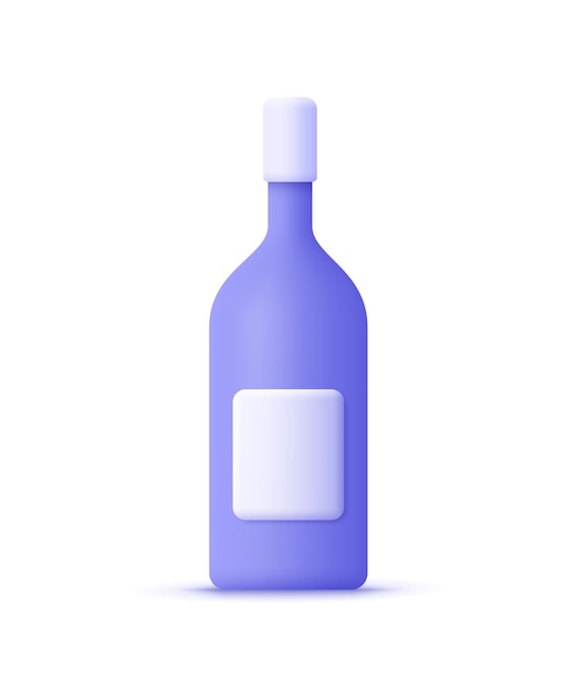 Vetor maquete de garrafa de vinho com rótulo. ícone do vetor 3d. estilo mínimo dos desenhos animados.