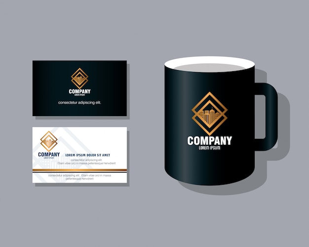 Vetor maquete de identidade corporativa da marca, cartão de visita e xícara de café